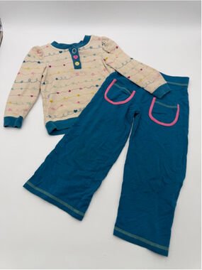 FOXTALE Matching Set 3T Beige Teal Long Sleeve Top Pants